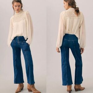 Anthropologie Pilcro Seamed Mid-Rise Crop Flare Jeans Wide Leg Cowgirl Rodeo